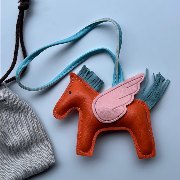 Winged Horse Bag Charm Orange and Pink - Picture 2 of 7